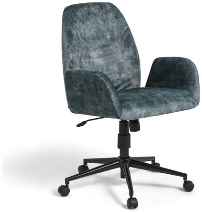 f15f851b5050a5559e95a986aeb91c537ceaae406d1b400410bc22fb8eb179f0.jpg An Image of Habitat Clarice Fabric Office Chair - Black & Blue