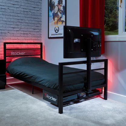 03ed61cff1399c2259cdf2900e0eea22c5b557737bdcf23aff5c141f84c0831f.jpg An Image of X Rocker Basecamp Gaming Bed with TV VESA Mount Black