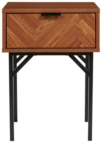 283c2d29343448e5c147b0a16bf9e96526352967d2ab910490c95eb27c7fd341.jpg An Image of Lloyd Pascal Dark Chevron 1 Drawer Bedside Table - Dark Wood