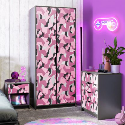 36c1bb157e6ef9364b3c913d91eb33b7c53f865ed73821ba405f0c8fff42aece.jpg An Image of Xrocker Hideout 3 Piece 2 Door Wardrobe Set - Grey Pink