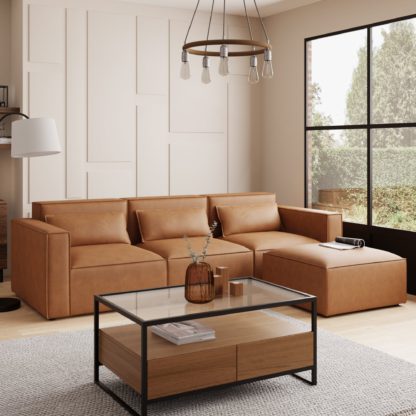 3a5615692d0244e3952f6f0d03881058678214a25384ea1c7fc914d4a52f5f69.jpg An Image of Modular Arne Tan Faux Leather Chaise Sofa Tan