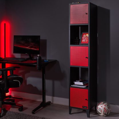 67a49e0b30cb33d42018f0a5013900208d879d68272c96d0a32a46354639ed75.jpg An Image of X Rocker MESH TEK Tower Shelf Cabinet with 5 Cube Storage Black