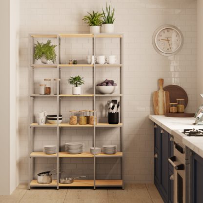 793b53c5a4155f34ac1d80365431c27ceba9b55189a1f98a3a215804197914f2.jpg An Image of Modular Silver & Light Oak 6 Shelf Wide Shelving Unit MultiColoured