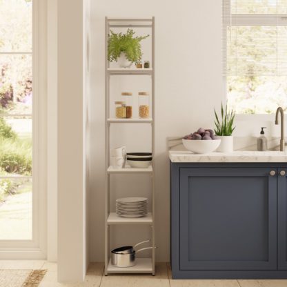 af2029a63e1805bc6b3bfd14668c4f69a8804a4eac33eee6b3fa5b031c174055.jpg An Image of Modular Silver & White 6 Shelf Tall Shelving Unit MultiColoured