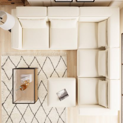 bd1bcfde90a9d3e78b487871a7c3cc4f700275a396e8a3e7771665cc5940f6a2.jpg An Image of Modular Arne Tan Faux Leather Corner Sofa with Footstool Tan