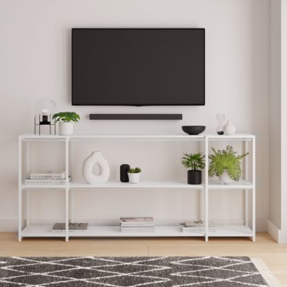 f8a63aaa17bfa2a68e0fdff01eecc3323f82008a91b372638f149dcf46809b7d.jpg An Image of Modular White 3 Shelf Wide Shelving Unit White
