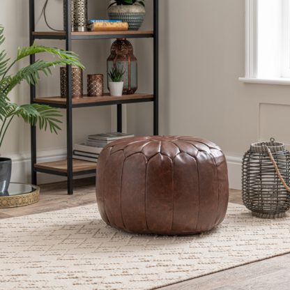 3f72984cd87c2633a33dd801e99b7e9381ac6b1237108846a5466f29dfed89a8.jpg An Image of Moroccan Stitched Pouffe Tan (Brown)