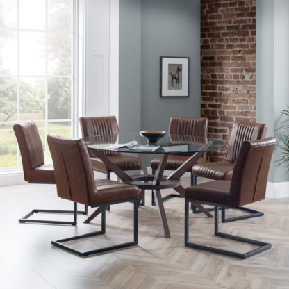 45a0eee7ba7bb55f347e9964b195f5d089cf3491c168316c7a2484e5f7612f85.jpg An Image of Brooklyn Set of 2 Dining Chairs Brown Faux Leather Brown