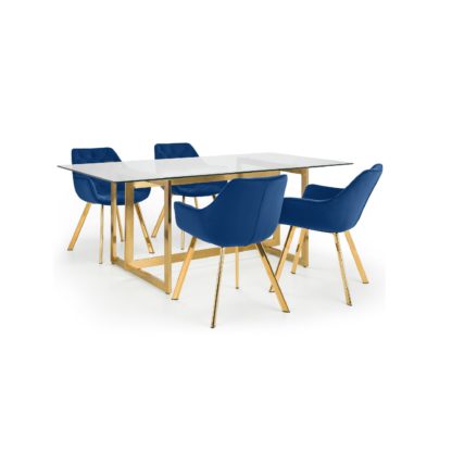 5f9d6e4dbefb044c6836af6d54afa40333d00ca3d233859db393433b7d95dc97.jpg An Image of Minori Rectangular Glass Set with 4 Lorenzo Chairs Blue