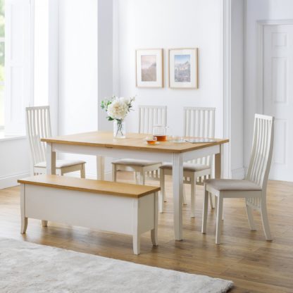 62f0014133183376e510ced60a666f1a3d8d3e90af896493f422e5c6957628e0.jpg An Image of Davenport Rectangular Dining Table with 1 Bench with 4 Vermont Chairs Ivory