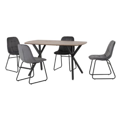 785e85b3acba53164c0f80be63a9737e910566483e0ae22791de44a1d80191dd.jpg An Image of Athens Rectangular Oak Effect Dining Table with 4 Lukas Grey Dining Chairs Grey