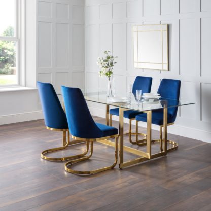 c64bc73e47a809232e8f140e9a6436ee0caeedfba3b817ecc44f8ac427ae1353.jpg An Image of Minori Rectangular Glass Set with 4 Lorenzo Chairs Blue