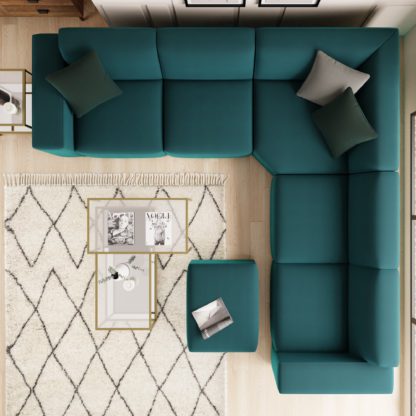 03b42bdf31fd783c6b248ef19bfdea8b458b75e37f9638a0090263f6fe26c18d.jpg An Image of Modular Cruz Grey Velvet Corner Sofa with Footstool Steeple Grey