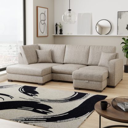 198daf05ce590dc9a287483faeafb58e0f6a3cdc080b4155ccc80f3299395647.jpg An Image of Carson Chunky Chenille Right Hand Facing U-Shaped Sofa with Detachable Footstool Chunky Chenille Mushroom