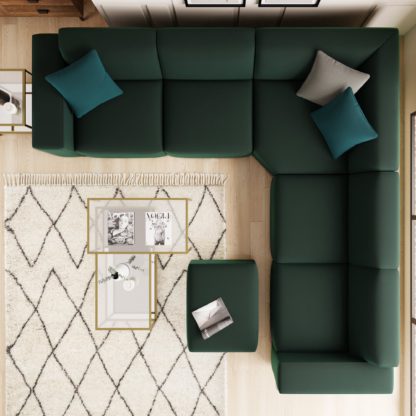 33799d8a84834d69fadc96c4fde3b273dd71f8adef1f4f924c1b0d90fbbb9068.jpg An Image of Modular Cruz Grey Velvet Corner Sofa with Footstool Steeple Grey