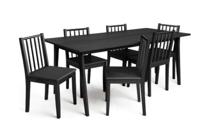482f6a4dc4a4d99b4a7264f0ca8aea199d52f274609098673b208a7d8bf9362c.jpg An Image of Habitat Nel Wood Effect Dining Table & 6 Black Chairs