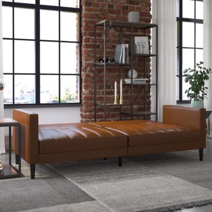 59cd2b9757d26baff78f644efc1cdf7b13dda24661a7fedffcfc50e74d3d9860.jpg An Image of Liam Faux Leather Futon Camel Camel