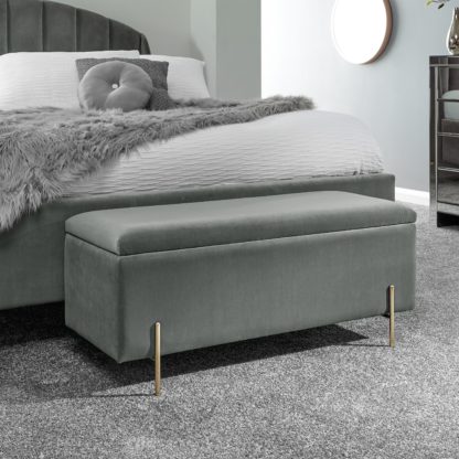 7705a3b6c891a7b14ea1a00fc8526231ae2b236f4727c65a2a6378d68e67ad1e.jpg An Image of Mystica Velour Ottoman Storage Bench Blush (Pink)