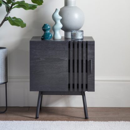 817eb653096d9983e805b530a840a0320e755988a71628289875a800877d540d.jpg An Image of Englewood 1 Door Side Table, Black Black