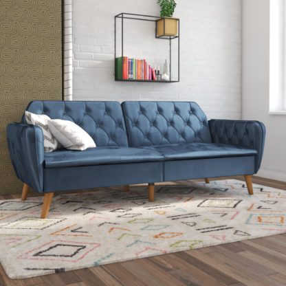 825fbbdabdbd7790d1ead0f6303667cdef91e61788cdfd62456deec7cdd89346.jpg An Image of Tallulah Velvet Memory Foam Futon Blue