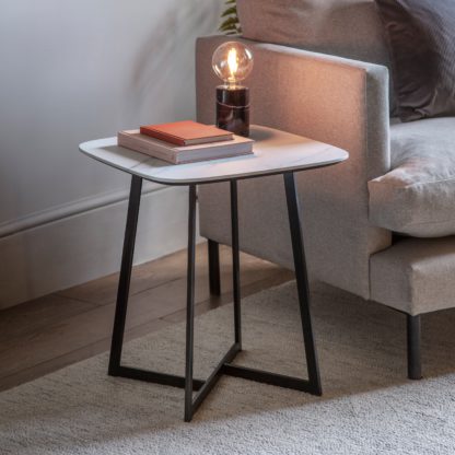 9773f54e2d0c7307ffab8e82c00bdff6042d06364a232c5413517ec8387a6e0b.jpg An Image of Milford Side Table, White Marble Effect White