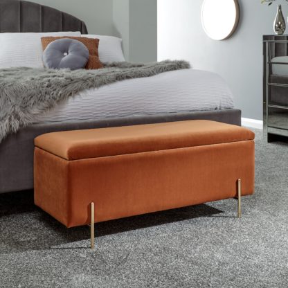 99f762087f5a2862e5a6265bb2c9e7293e5bdd802525cb0a088f4145bdad3b06.jpg An Image of Mystica Velour Ottoman Storage Bench Blush (Pink)