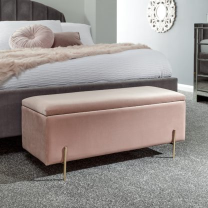 b647fdc73864961eb3d43dede462c908dd329e8e9de091feb2e654e28764f478.jpg An Image of Mystica Velour Ottoman Storage Bench Blush (Pink)
