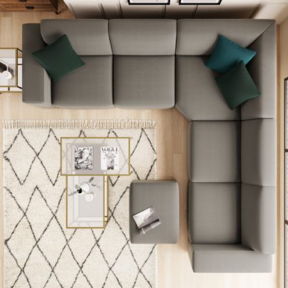 fcbd2c6ae780c7e3a355b094c8d2e14afd898cf173d78d3a817ff48e2f3af05e.jpg An Image of Modular Cruz Grey Velvet Corner Sofa with Footstool Steeple Grey
