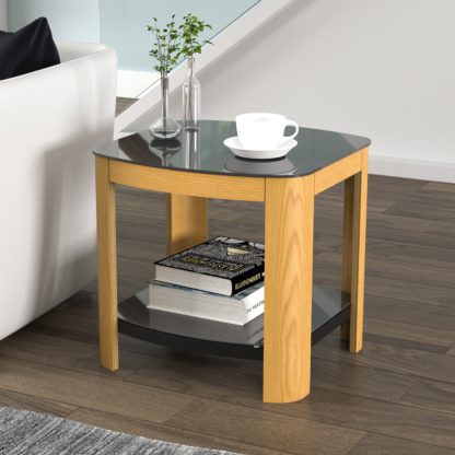 0f619d67c91310dfeb030db925845ed205558925b44ebd286f4b75b484cdcd72.jpg An Image of Affinity Real Curved Wood Side Table Oak (Brown)