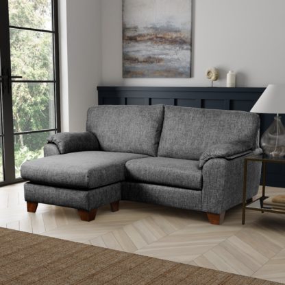 5e20008c26629ccae35a65e2274271d0e81e09aee5da1b59a5213c5cd8e6a760.jpg An Image of Meyer Tonal Weave Compact Corner Sofa Grey