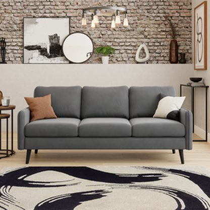 An Image of Milton Velvet 3 Seater Sofa Grey