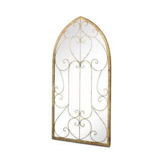 An Image of MirrorOutlet Metal Arch shaped Decorative Window Garden Mirror - 100 x 50cm