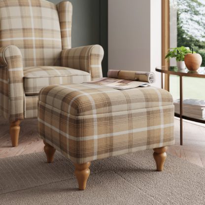 d0935ee42faa4b34e21aa10d46a7574ecaf11692e04617a1d368e3bfe8ef42b7.jpg An Image of Oswald Check Storage Footstool Tapered Leg Natural Oswald Wingback