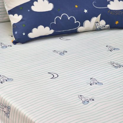 dd6d2ef0fd2898d6e7f04e21b488cd4b67fabc65c9e94c1e9246d6b8b78e1210.jpg An Image of Peter Rabbit Sleepy Head Mint Stripe Fitted Sheet Mint