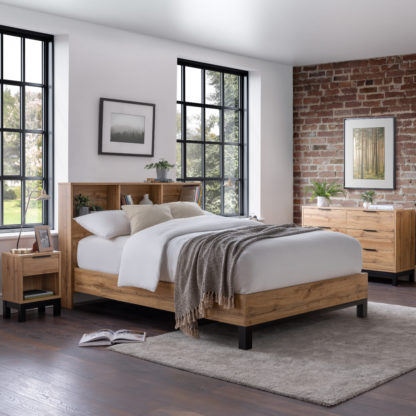 4cf71abe2b68f490e625a8508fadc622f95d74a4dc11d473913411d6e66e7f5c-2.jpg An Image of Bali Oak Wooden Bookcase Bed Frame - 5FT King Size