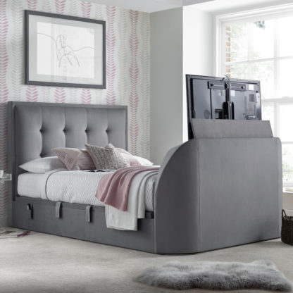 79a28400d03e68feca4dd51674bd543973caf47bcf500b73cfcdda9d46ebb884-2.jpg An Image of Simpson Light Grey Fabric Ottoman Electric TV Bed - 6ft Super King Size