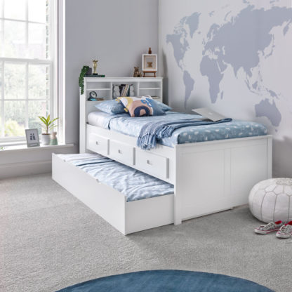 8c757b29dcc8d44ffe943ef0500c041f155f366838ed4428679aa45a7cb82347.jpg An Image of Veera White Wooden Day Bed with Guest Bed Trundle Frame - 3ft Single