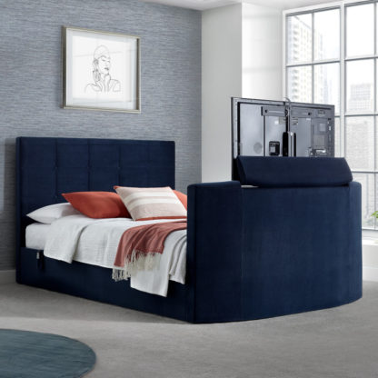 959f269b65f150eb30f388f8919a0c00e483df20650db39341588a55f9e09593-2.jpg An Image of Thornberry Blue Velvet Electric TV Bed - 6ft Super King Size