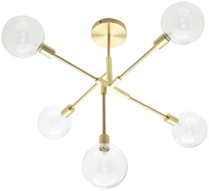 d1a4aae071d76bf4b9649febd72d0c34dc39147ff85fa57cc8fea17979503461.jpg An Image of BHS Orbital Glass 5 Light Ceiling Light - Brass