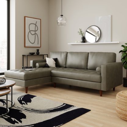 d2cfeb027095940d28b078b50f6a2ca9f82e0aca1febb184ea0ab159eb5937d5.jpg An Image of Zoe Faux Leather Left Hand Corner Sofa Distressed Faux Leather Grey