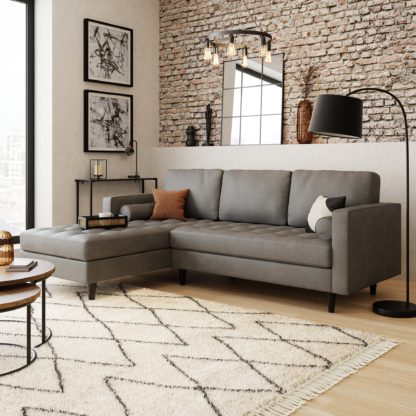 e59cfb5cbfda6fc9967b088d48456ef5afe78df96c6a87e00ecfef77815dd13b.jpg An Image of Zoe Faux Leather Left Hand Corner Sofa Distressed Faux Leather Grey