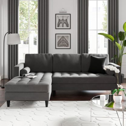 5210f2ce3eb3ded3f5f260c69c986a2111070a81798f4233488c514200d76b9d.jpg An Image of Zoe Velvet Left Hand Corner Chaise Velvet Steeple Grey