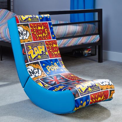 7a72cbc9cc09d03f275797efa142d90c5fcd8f767e03630aec66bbfe2fa361c6.jpg An Image of X Rocker Video Rocker Comic Book Edition Gaming Chair Blue