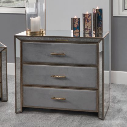 abf0469f3ff0377de0b697f16a7af369b028b1d36aacdf7dba0deebb2b9292e1.jpg An Image of Pacific Brindisi 3 Drawer Chest, Grey Velvet Grey