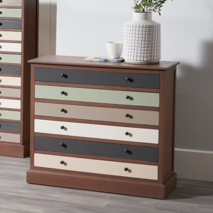 e2132d263f21a9537f00472659dafc04ec7cd69a230f9269188bf5c9e217856e.jpg An Image of Pacific Loft 6 Drawer Chest, Pine Loft Pastel Drawers