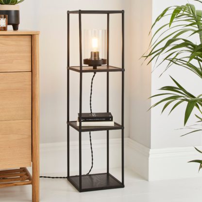 e616b8a154b600d90f9c822a3314dede51ae720b2217d3e03564622bbba80c08.jpg An Image of Cole Midi Shelved Floor Lamp Black Black
