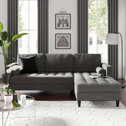 e702d9c2809fce1675d69596b0c4f0e5c9521ca0fa1f6eaa087545fbfa87a561.jpg An Image of Zoe Velvet Right Hand Corner Chaise Velvet Steeple Grey
