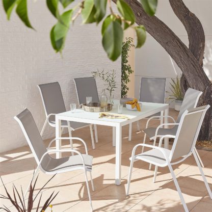 1ec66bea999fc79d456fc272ceec5ac1af34c3e3c45cb24165db3c5fb305805f.jpg An Image of Malindi 6 Seater Garden Dining Set - Grey