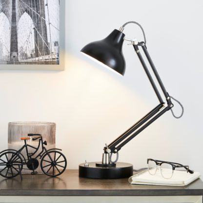 6b11e0bc49f828ef8ce330439935ceb75cf9cbdc11c2be559f08839b7395c638.jpg An Image of Archibald Articulated Black Desk Lamp Black