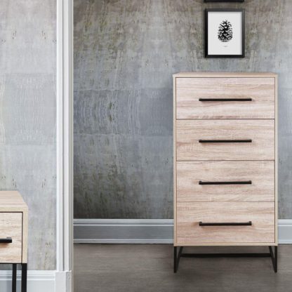 711f34743c4355b50ca67b274908b69ce9c29fed760137297b0b7f489d306d47.jpg An Image of Conrad Silver Oak 4 Drawer Narrow Chest